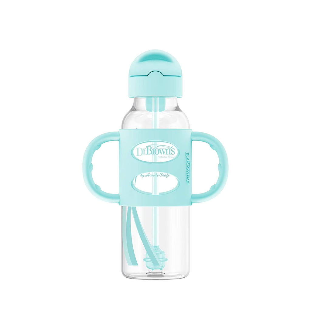 Milestones Sippy Straw Bottle with Silicone Handles - Green/Gray - 2Pk