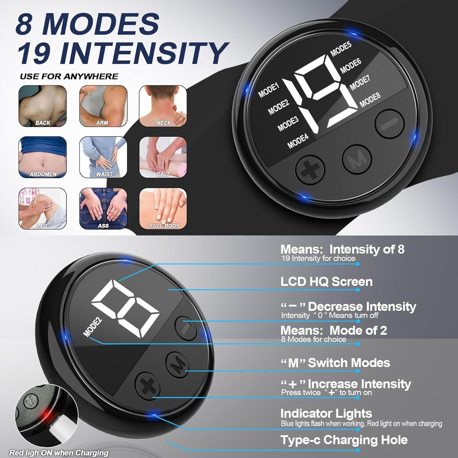 Intelligent Wireless TENS Unit Muscle Stimulator TENS & EMS Device, Electronic Pulse Rechargeable Deep Tissue Mini Body Massager Machine for Back Shoulder Leg Neck Pain Relief