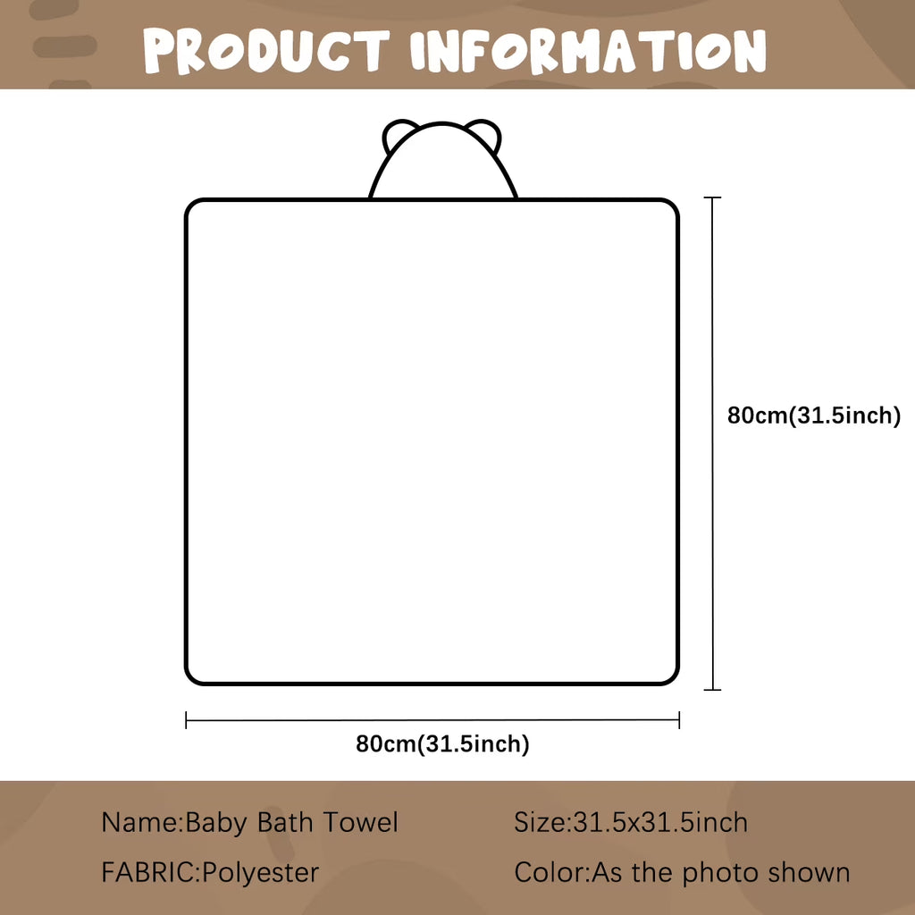 Baby Bath Towel, Absorbent Large Hooded Towel for Kids, Newborn, Babie, Toddler, Infant, Brown Koala, 31.5 X 31.5 Inch