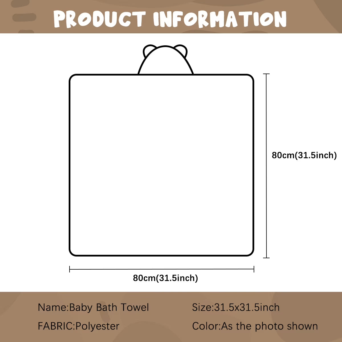 Baby Bath Towel, Absorbent Large Hooded Towel for Kids, Newborn, Babie, Toddler, Infant, Brown Koala, 31.5 X 31.5 Inch