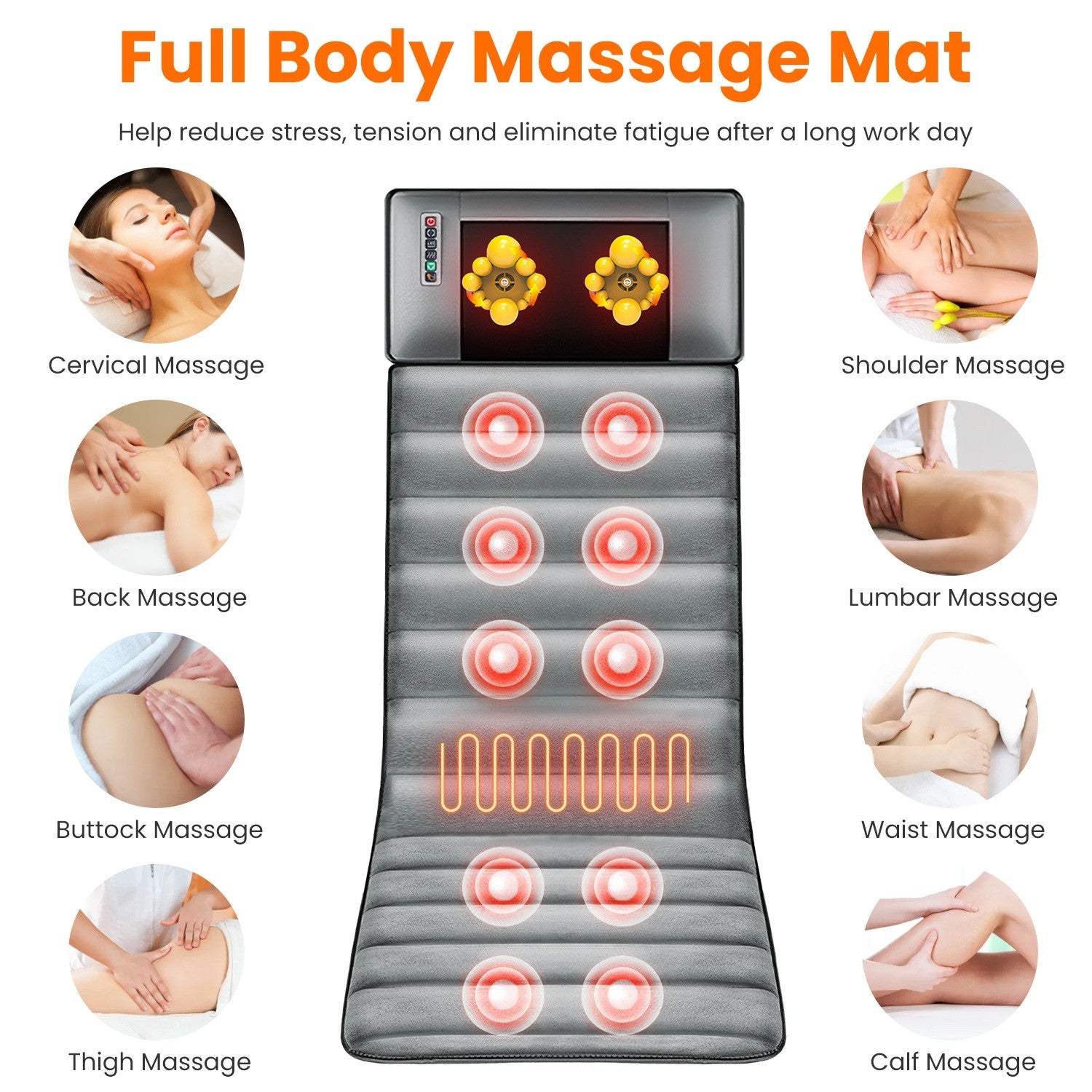 Full Body Electric Massage Mat W/Heat Vibration Massage Pad Cushion Back Massage