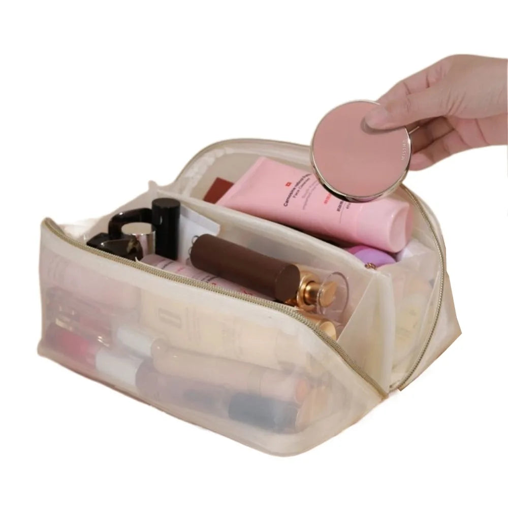 Large Capacity Transparent Makeup Bag Pillow Shape Top Handle Portable Cosmetic Pouch Zipper Closure Easy Carry-On