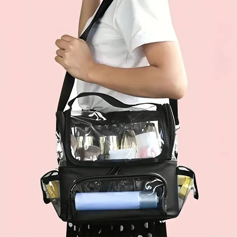 Professional Makeup Artist Travel  Clear Case Waterproof Cosmetic Organizer Bag, Makeup Brush Bag, with Adjustable Strap and Dividers . Waterproof Cosmetic Organizer.