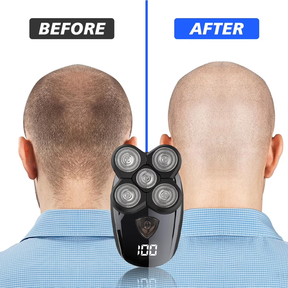 5 in 1 Cordless Head Shavers for Men, Electric Razor for a Perfect Bald Wet/Dry Grooming Kit, Rechargeable 5D Rotary Shaver, Black