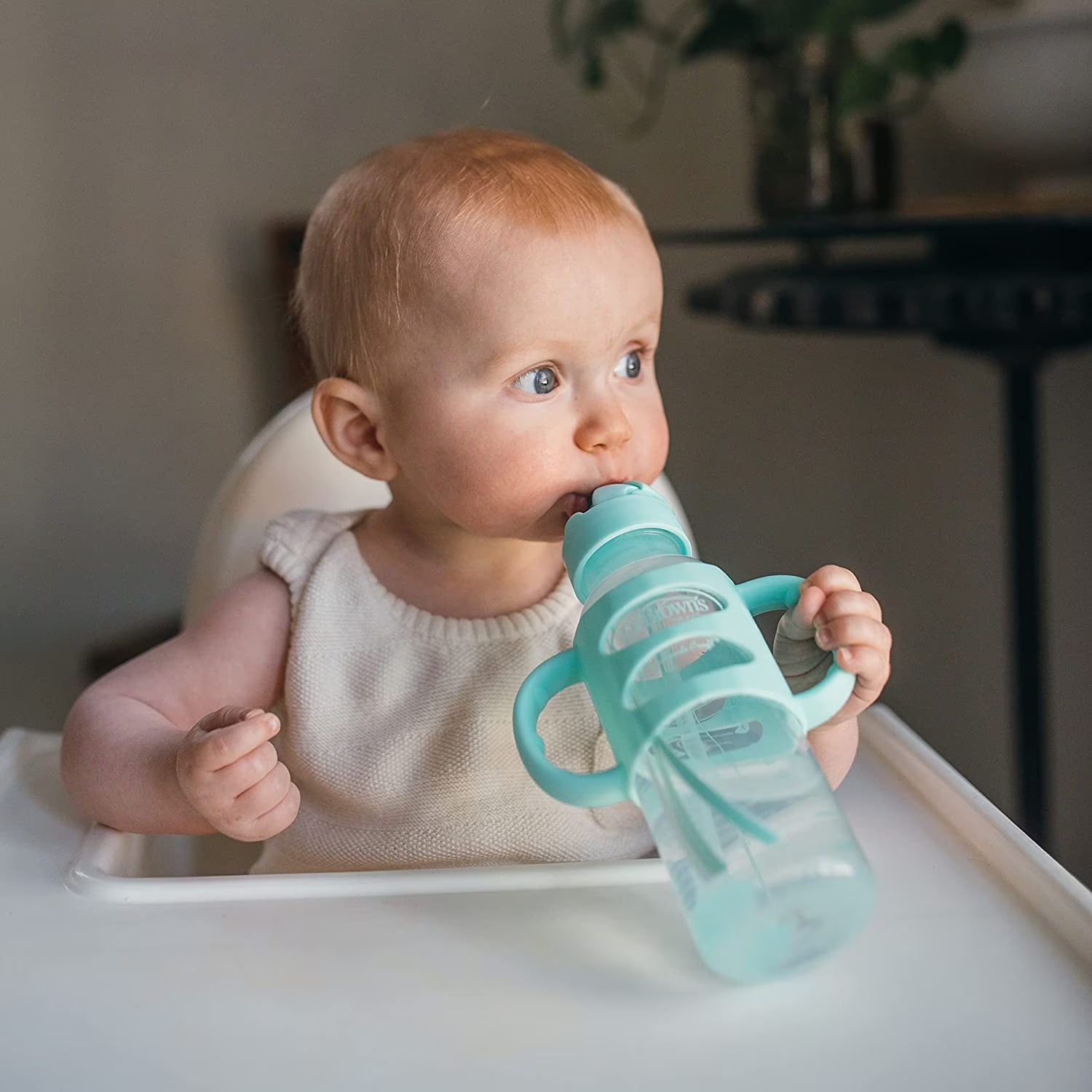 Milestones Sippy Straw Bottle with Silicone Handles - Green/Gray - 2Pk