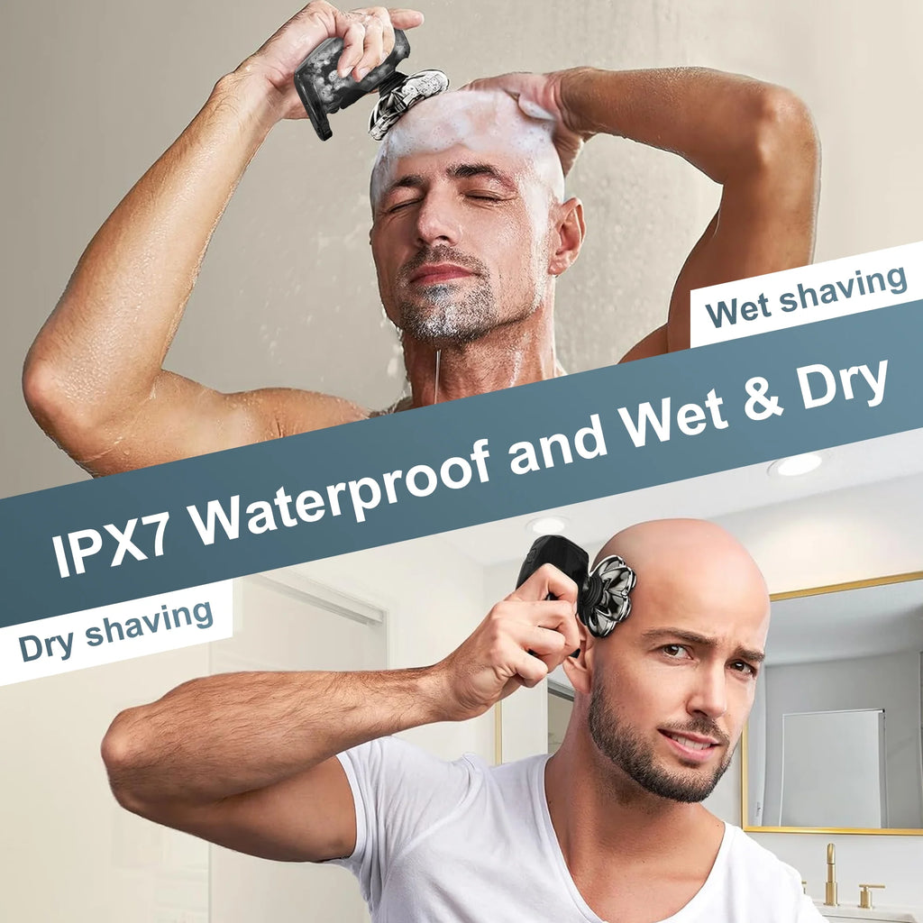 Head Shavers for Bald Men, 8D Rotary Detachable Balder Shavers 6-In-1, IPX7 Waterproof Dry Wet Rechargeable Electric Razor Grooming Kit for Men