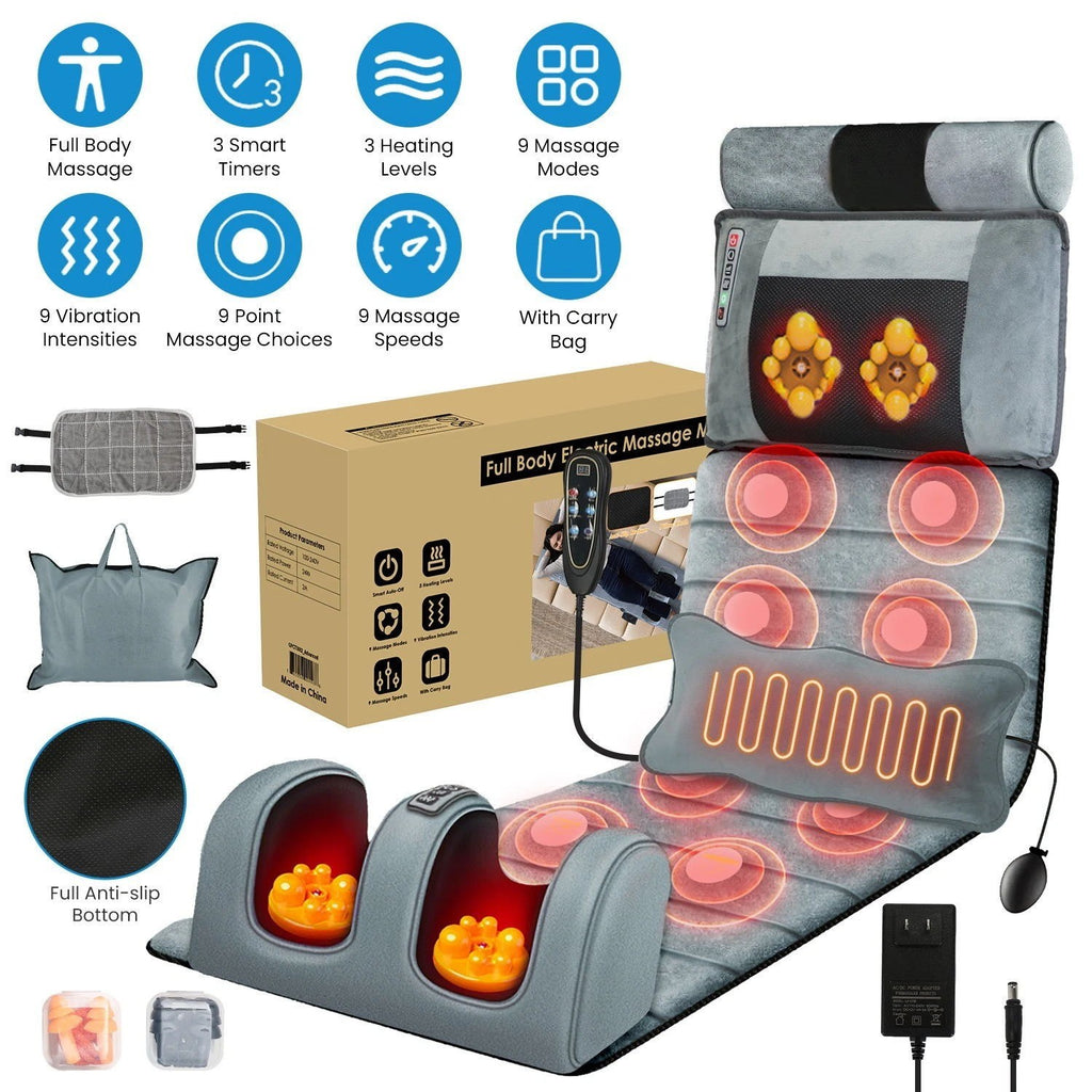 Full Body Electric Massage Mat W/Heat Vibration Massage Pad Cushion Back Massage