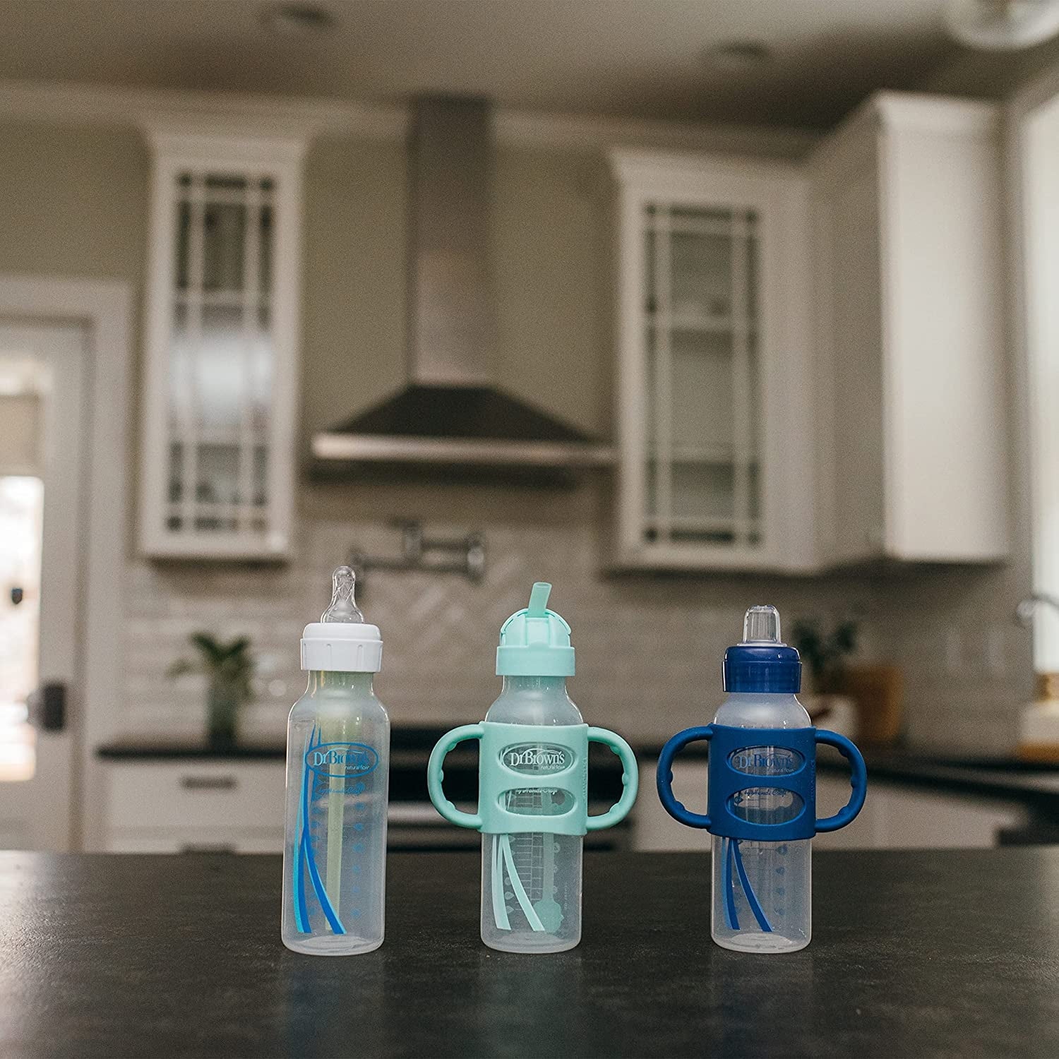 Milestones Sippy Straw Bottle with Silicone Handles - Green/Gray - 2Pk