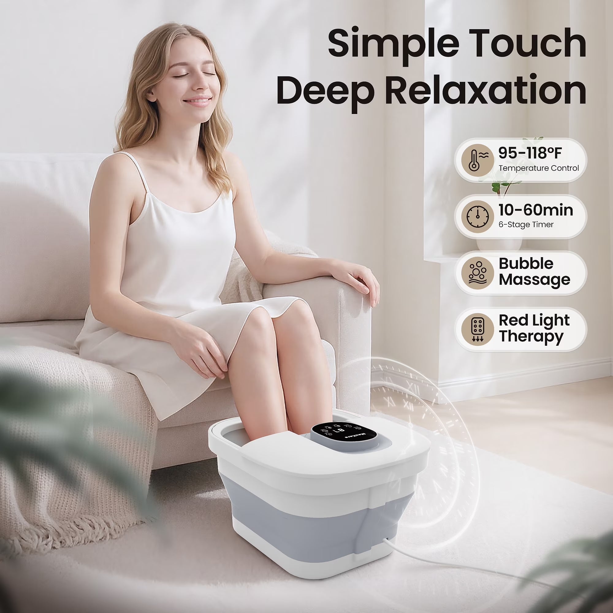 Collapsible Foot Spa with Massager and Heat, Foot Spa Massager with Bubble Heat, Gray