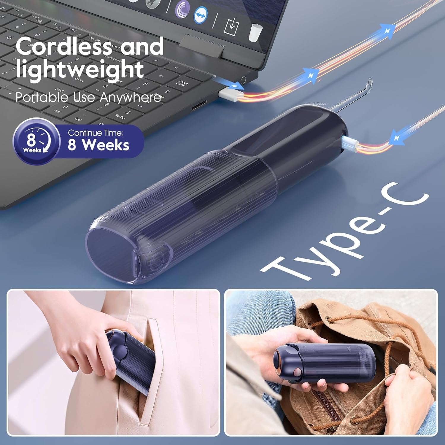 Portable Water Flosser, Mini Water Flosser with 2 Detachable Water Tank for Travel Size,4 Jet Tips and 3 Mode Water Dental Flosser Suit Travel/Home