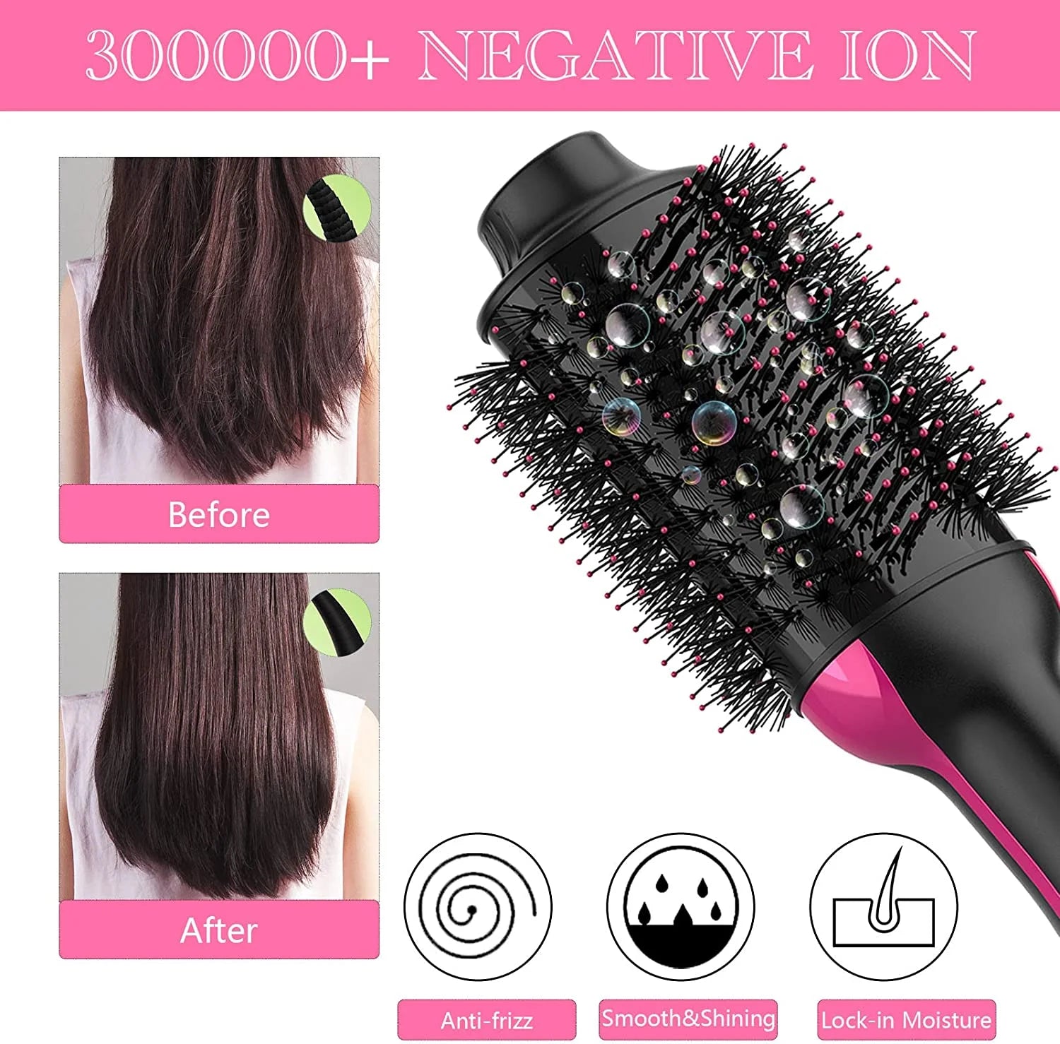 Hair Dryer Brush,Hot Air Brush,4 in 1 One Step Hair Dryer and Styler Volumizer with Negative Ion for Drying, 3 Heating Levels,Ceramic Heating (PTC) Technology, for All Hair Types