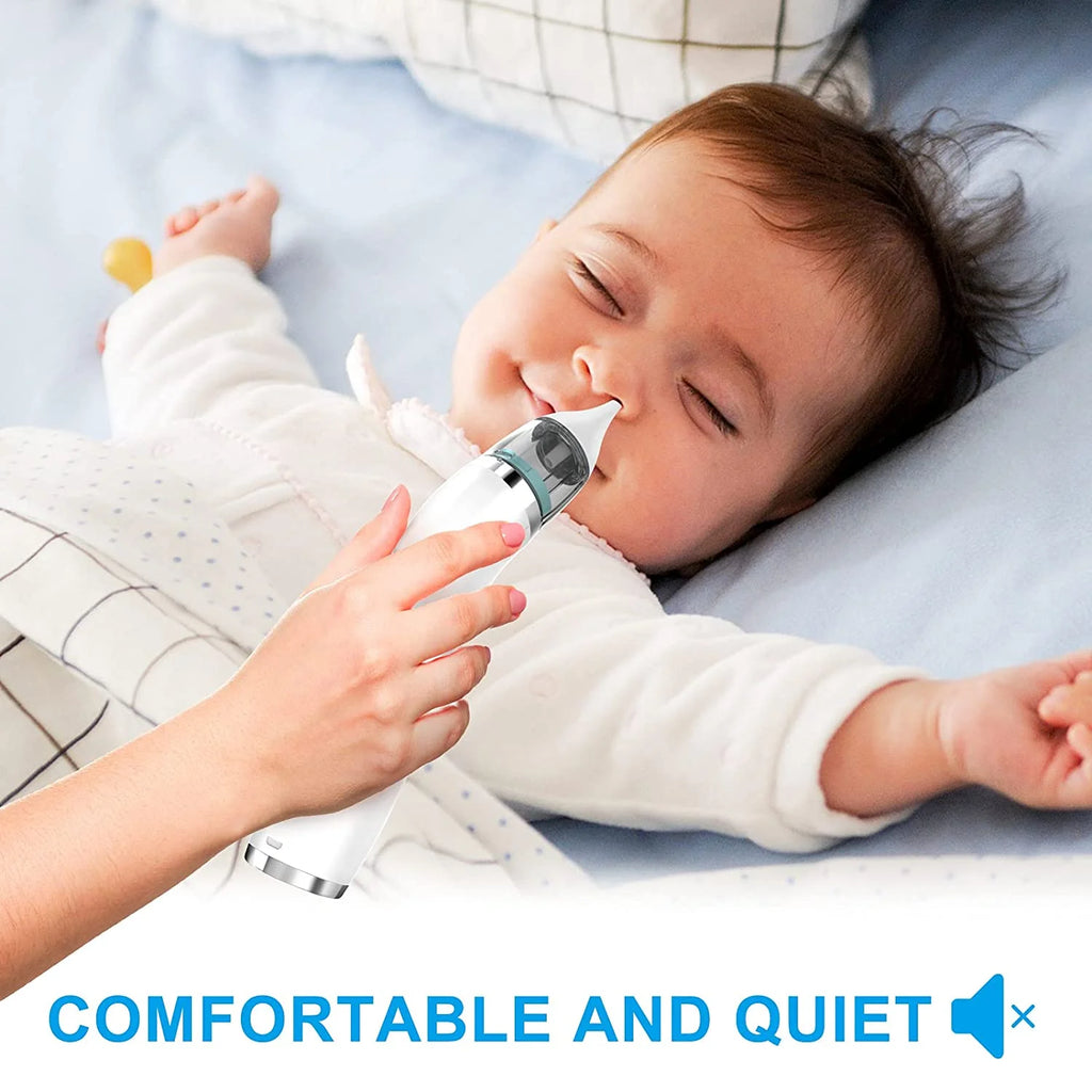 Baby Nasal Aspirator - Electric Music Infant Nose Nasal Aspirator - Automatic Booger Mucus Remove Cleaner for Newborn Kid with 4 Replacement Nozzles - 3 Suction Power Adjustable - USB Charging