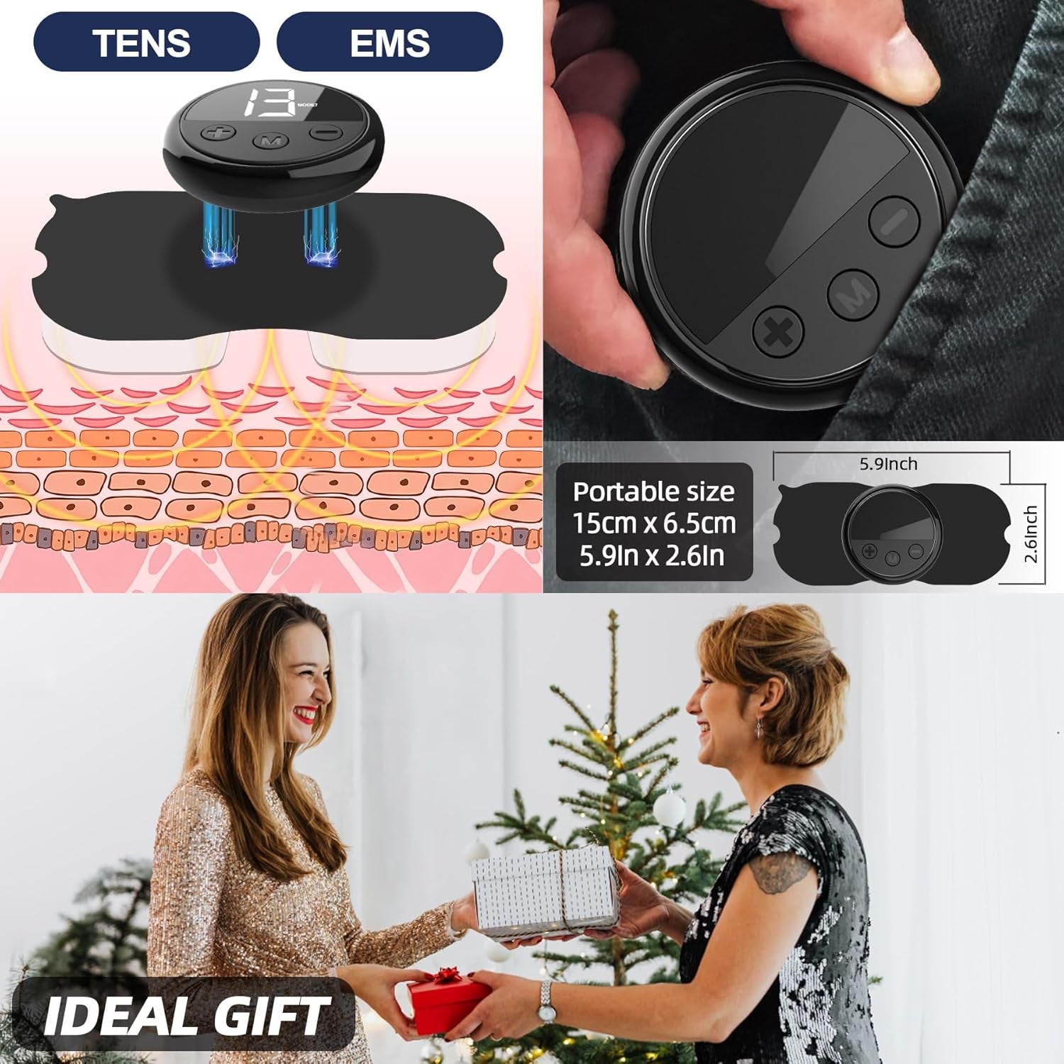 Intelligent Wireless TENS Unit Muscle Stimulator TENS & EMS Device, Electronic Pulse Rechargeable Deep Tissue Mini Body Massager Machine for Back Shoulder Leg Neck Pain Relief