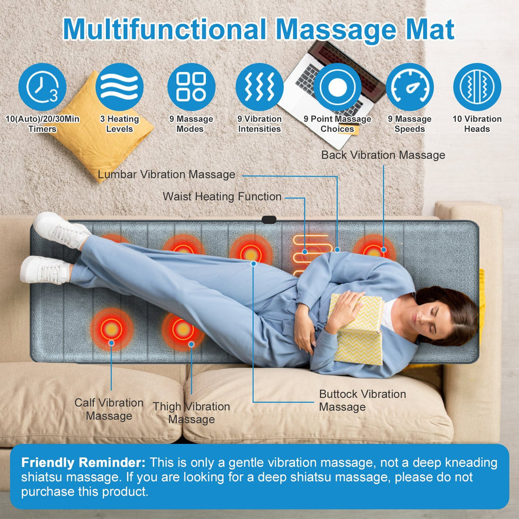 Full Body Electric Massage Mat W/Heat Vibration Massage Pad Cushion Back Massage
