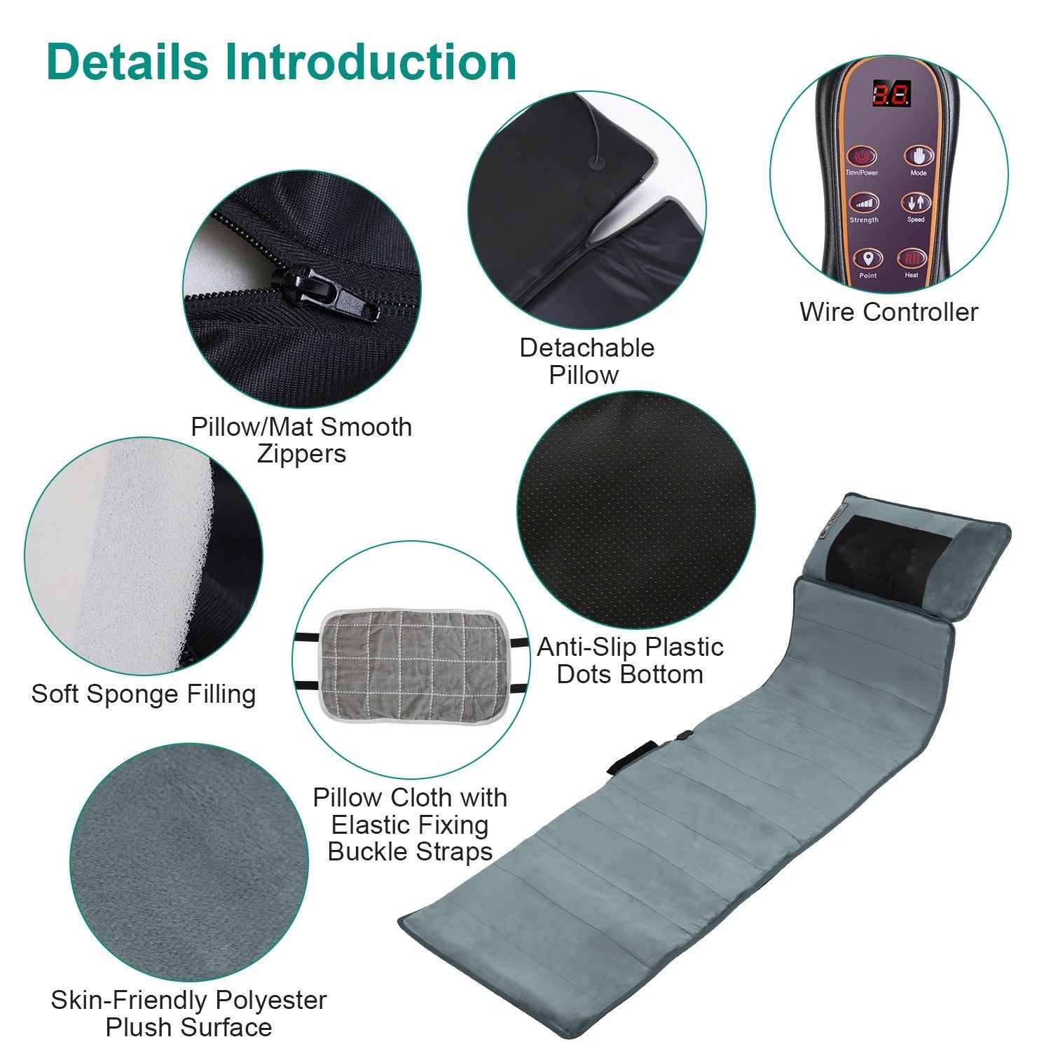 Full Body Electric Massage Mat W/Heat Vibration Massage Pad Cushion Back Massage