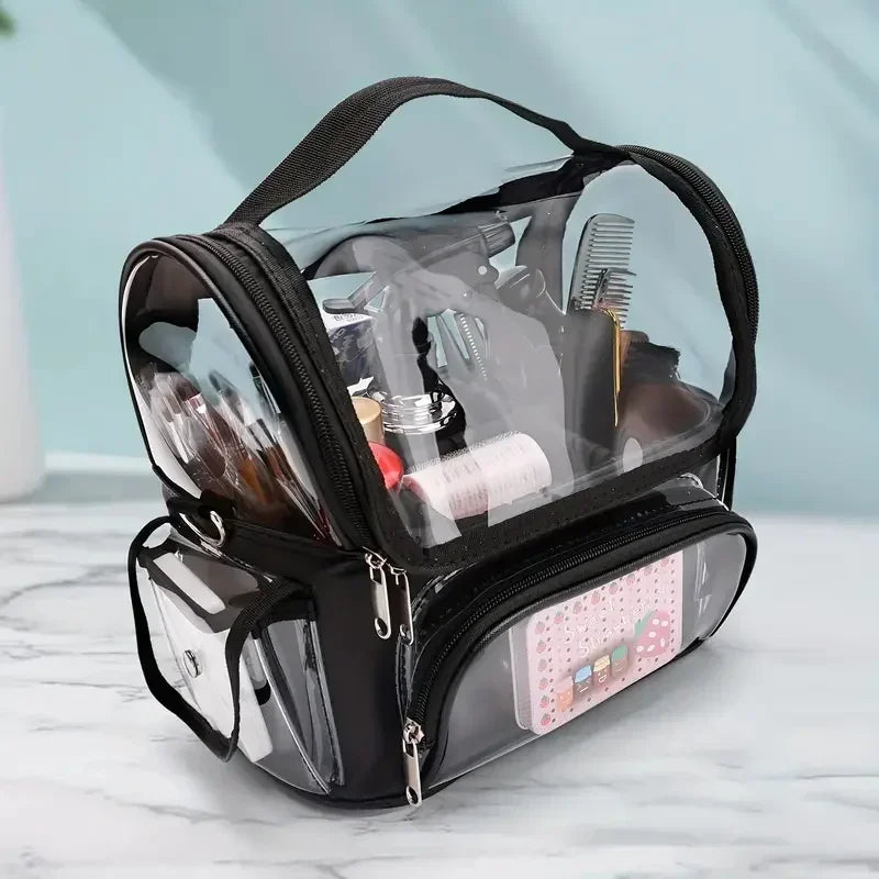 Professional Makeup Artist Travel  Clear Case Waterproof Cosmetic Organizer Bag, Makeup Brush Bag, with Adjustable Strap and Dividers . Waterproof Cosmetic Organizer.