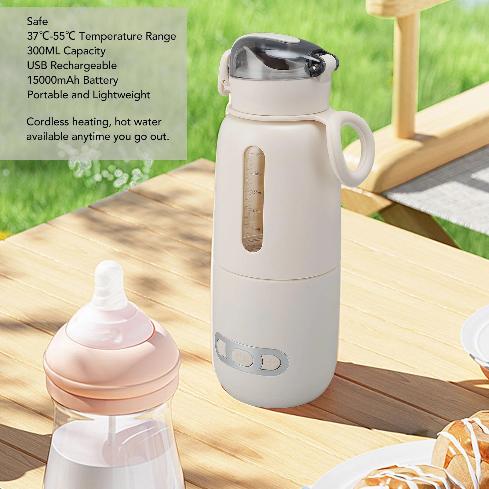Portable Water Warmer, 350Ml Big Capacity Travel Warmer for Baby,Fast Heating Milk Warmer,Usb Rechargeable, Portable Bottle Warmer for Vehicle, Car