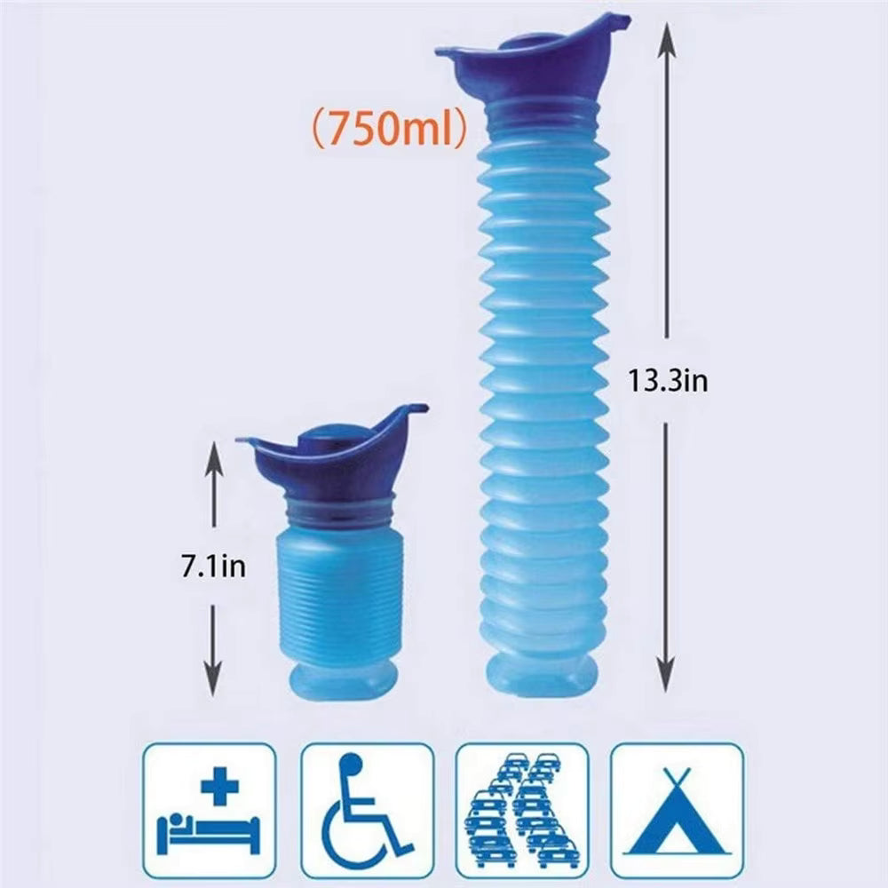 Collapsible Emergency Urinal Bottle Set 750ml for Men, Women & Kids – Portable Pee Bottle with Funnel Adapter for Travel, Traffic Jams, Camping & Hiking
